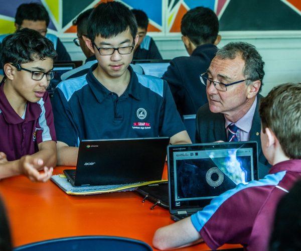  The National Museum of Australia's director Dr Mathew Trinca  launches Australia's Defining Moments Digital Classroom at Lyneham high school, year 8 class. Picture: Karleen Minny, THE CANBERRA TIMES,ACM. 